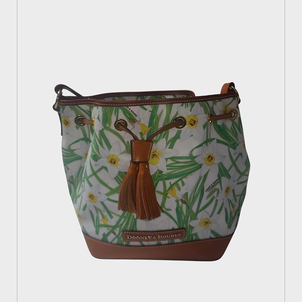 Dooney & Bourke Green and Brown Shoulder Bag with Leather Trim